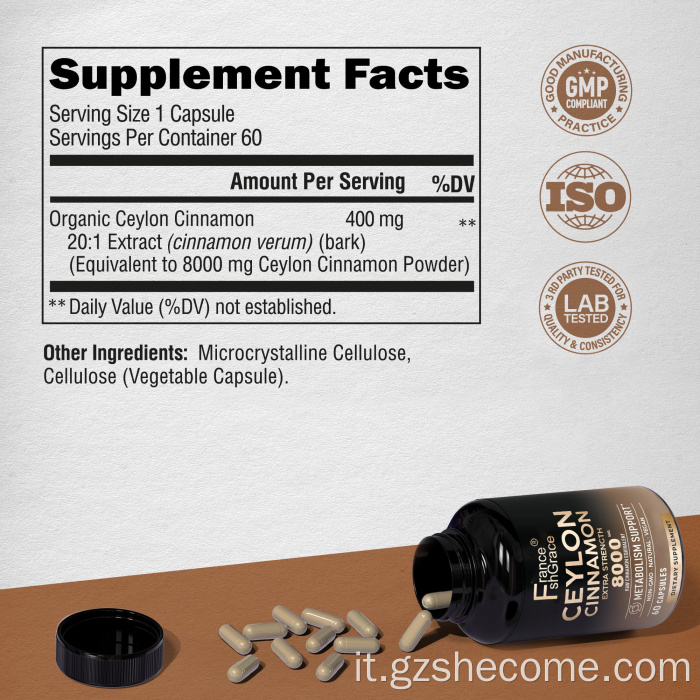 Ceylon Organic Ceylon Cinnamon Glutine Free Cinnamon Capsules